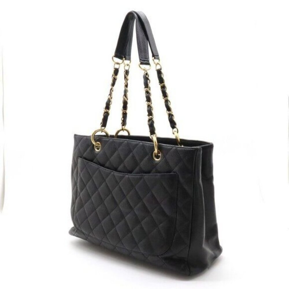 Authentic Chanel GST Caviar Grand Shopping Tote Quilted Shoulder Bag Black Chain - Picture 3 of 16